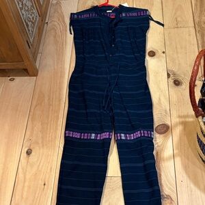 Matta indigo dyed blue and Purple Jumpsuit with huipil pieces. One of a kind!